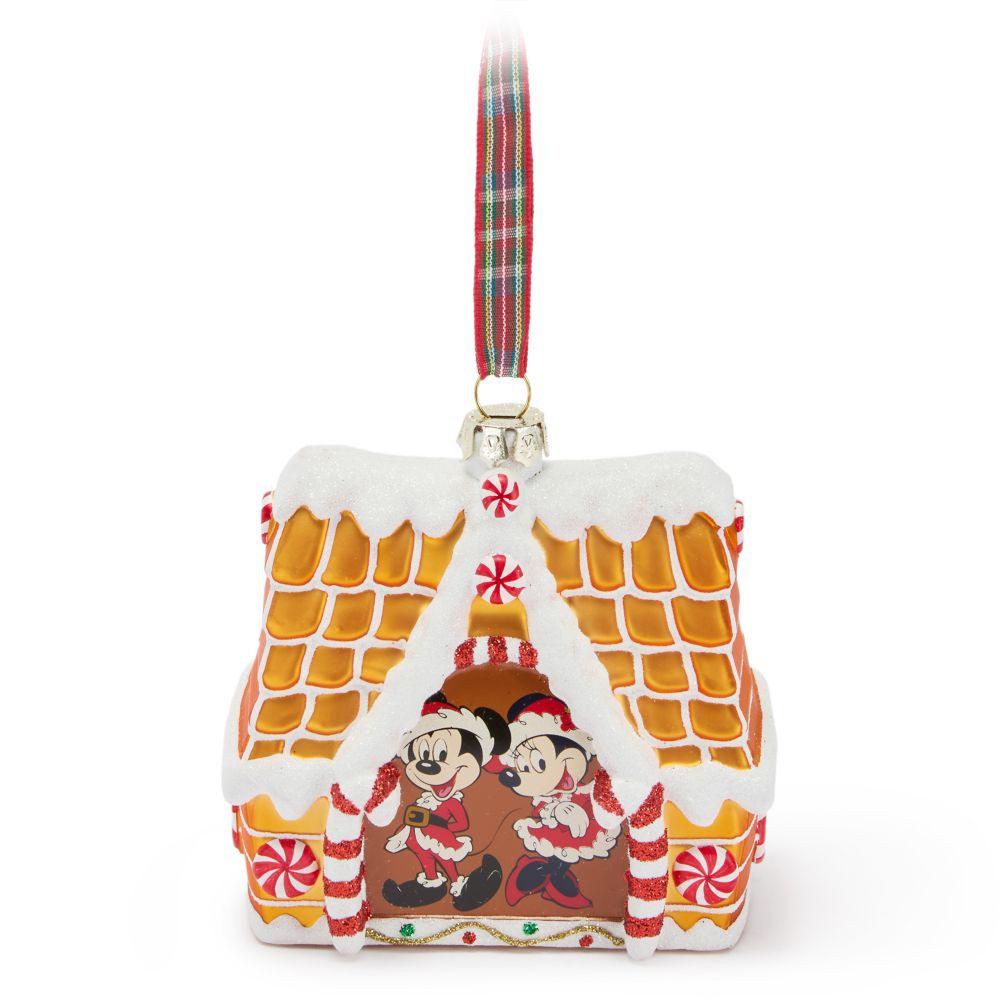 Santa Mickey and Minnie Mouse Gingerbread House Glass Ornament | Disney Store
