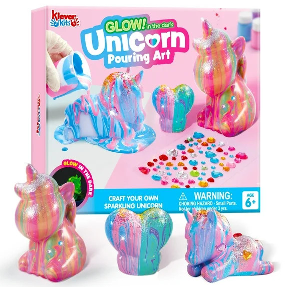 Klever Kits Glow in The Dark Unicorn Pour Painting Kit, DIY Paint & Sparkle Crafts Kit for Kids A... | Walmart (US)