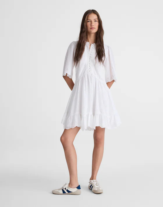 Eyelet Flutter Sleeve Mini Dress in Cotton | Madewell