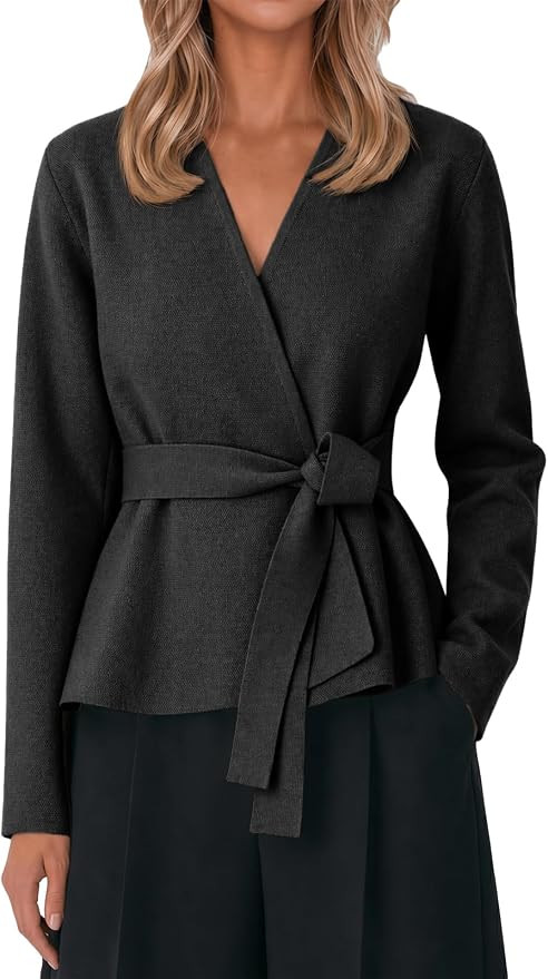 Cicy Bell Womens Open Front Belted Cardigan Long Sleeve Casual Knit Sweater | Amazon (US)