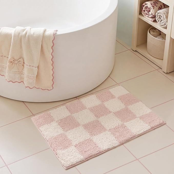 GRANNY SAYS Checkered Pink Bathroom Rug, 24" x 16", Cute Bath Mat | Soft Microfiber Bath Décor R... | Amazon (US)