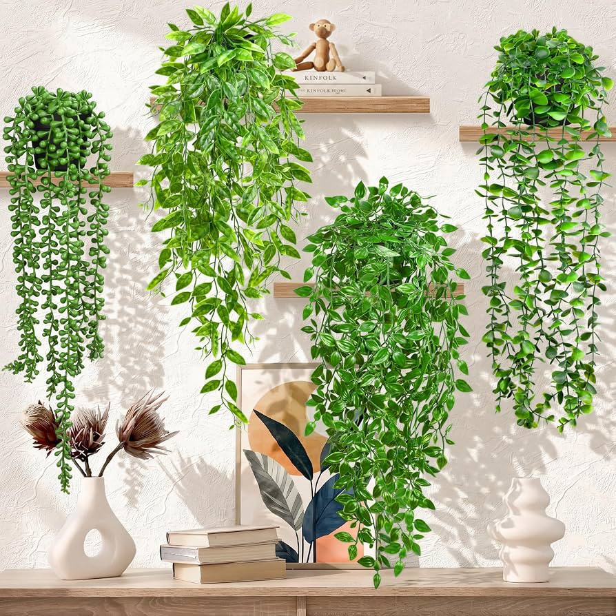 Palonu 4 Pack Faux Artificial Hanging Plants, UV Resistant Fake Potted Greenery with Eucalyptus V... | Amazon (US)