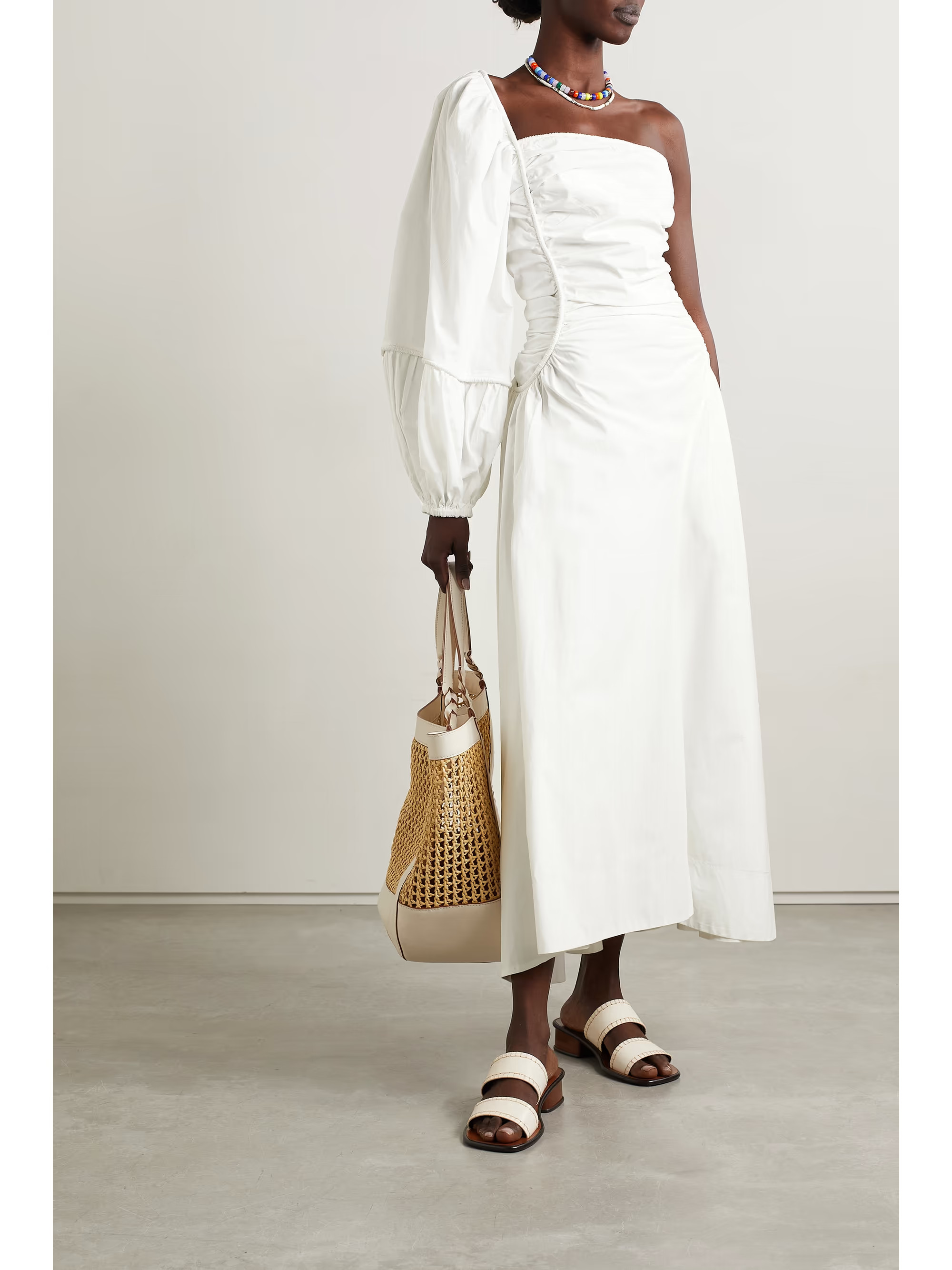 Fiorella one-shoulder gathered cotton-poplin midi dress | NET-A-PORTER (US)