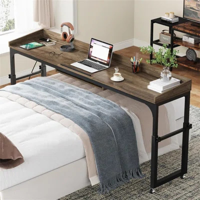 35.4" To 43.3" Height Adjustable Overbed Table With Wheels, 70.8"Mobile Laptop Desk, Rolling Computer Cart With Tiltable Stand, Built-In Outlets & USB | Wayfair North America