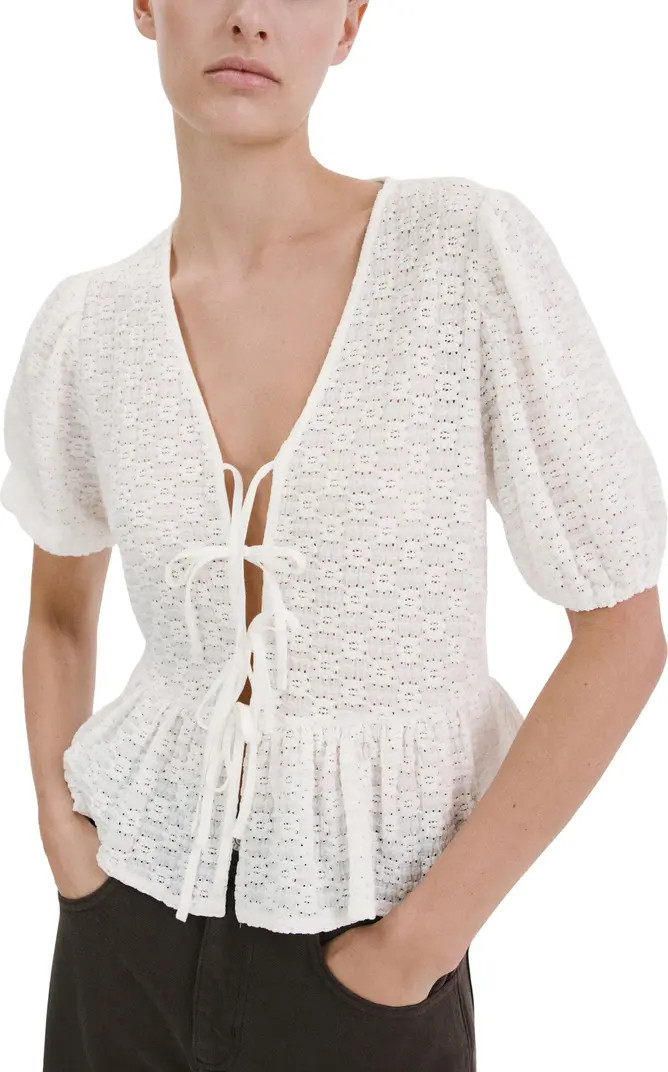 MANGO Eyelet Embroidery Tie Front Shirt | Nordstrom | Nordstrom