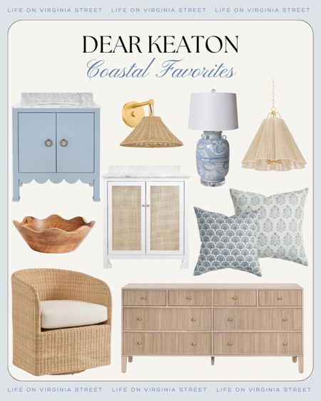 Loving these coastal decor finds from Dear Keaton! I can’t get over these gorgeous coastal bathroom vanities, woven barrel chairs, fluted dresser, scalloped light fixture, block print pillow covers, blue floral lamp, scalloped wood bowl, and rattan sconce.
.
#ltkhome #ltkseasonal #ltkstyletip #ltkover40 #ltkfindsunder100 #ltksalealert

#LTKsalealert #LTKSeasonal #LTKhome