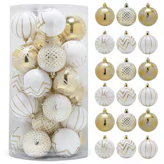 R N' D Toys Christmas Decorative Ball Ornaments - White and Gold Ball Hanging Tree Ornament Set A... | The Home Depot