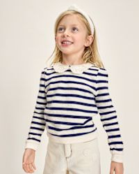 Girls Long Sleeve Striped Crochet Lace Peter Pan Sweater - Driftwood Bay - WHITE | Gymboree | Gymboree
