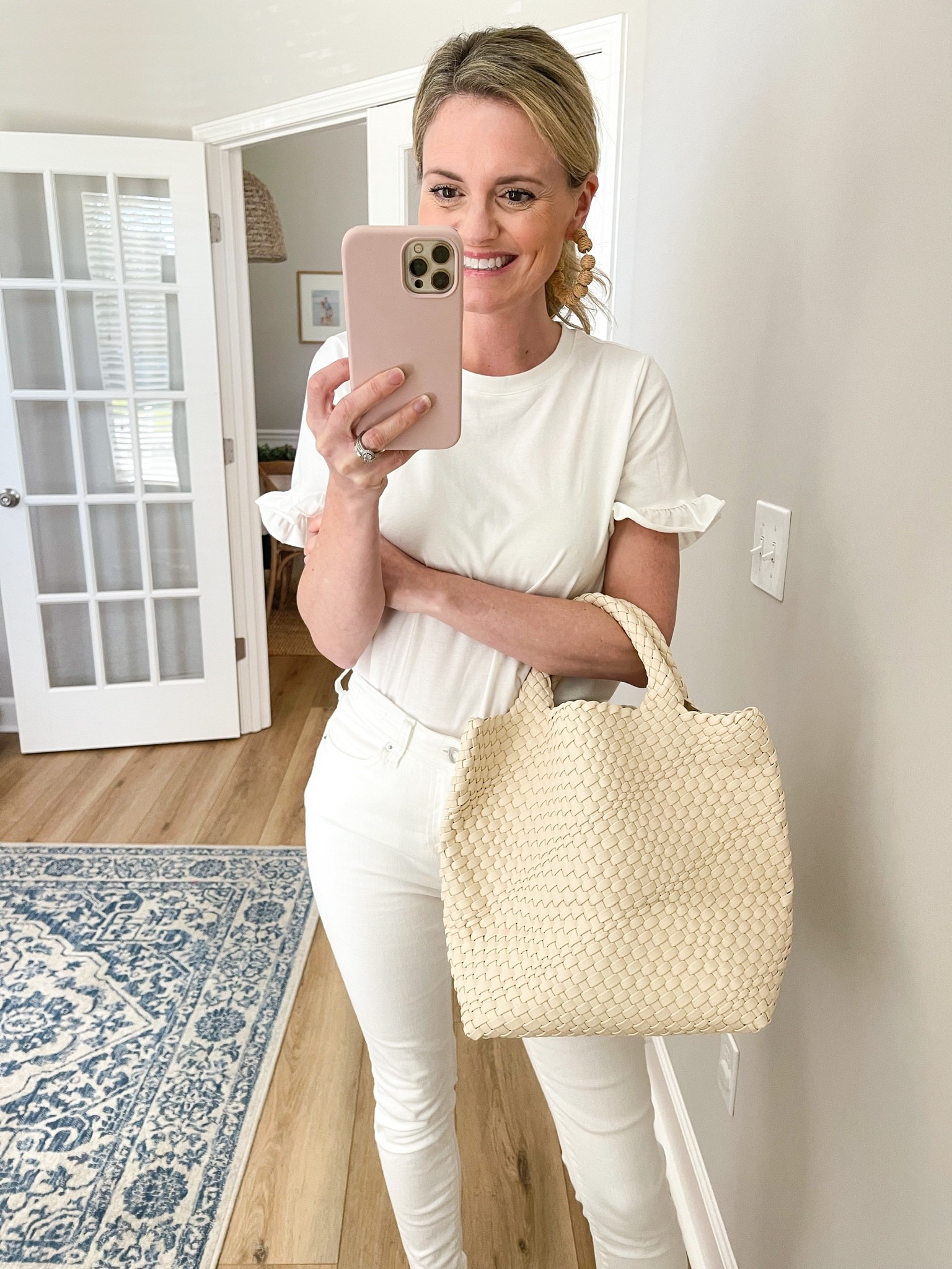 Three great pieces from Amazon. A lighter neutral handbag for spring and summer. A tee with ruffle detail on the sleeve. White denim skinnies that are mid rise and a fantastic fit.

#LTKunder50 #LTKworkwear #LTKSeasonal