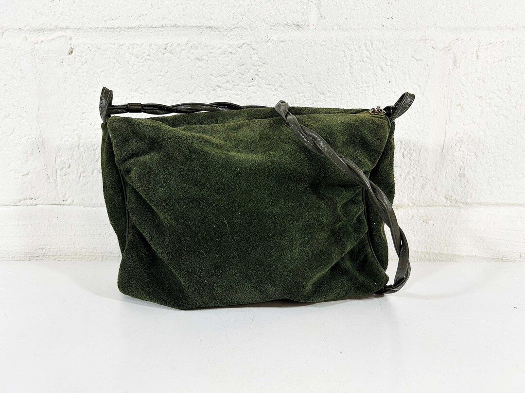 Vintage Green Suede Crossbody Purse Leather Handbag Forest Bag Retro Paisley Satin Lining 1970s 7... | Etsy (US)