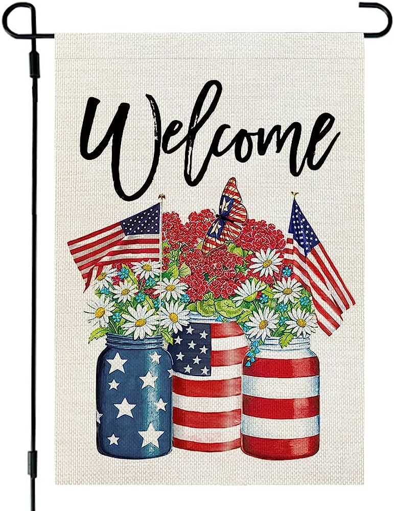 CROWNED BEAUTY Patriotic American Star and Strip Floral Welcome Garden Flag 12×18 Inch Double Si... | Amazon (US)