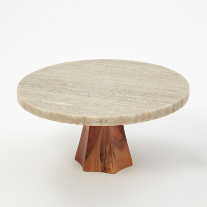 Brown Marble & Wood Cake Stand 15x27cm | TK Maxx