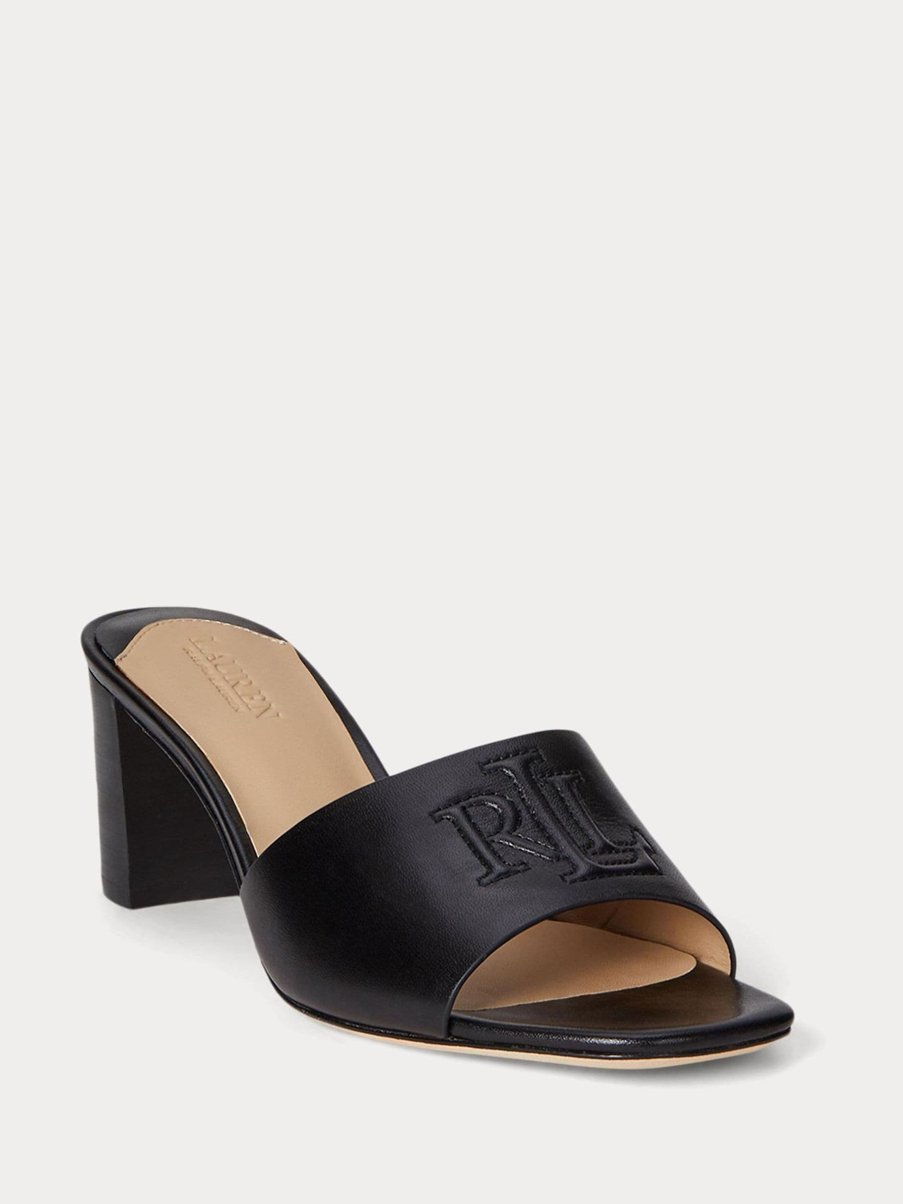 Lauren Ralph Lauren Lauren Ralph Lauren Black Everley Block-Heel Calfskin Sandals | Next US