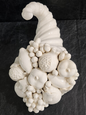 Gorgeous Italian White Porcelain Vintage Cornucopia With Fruit Large And Heavy  | eBay | eBay US