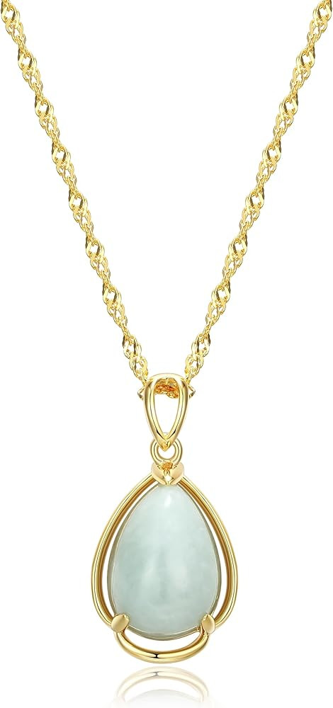 MORGAN & PAIGE .925 Sterling Silver 18K Gold Plated Teardrop Cut Genuine Green Jade Necklaces for... | Amazon (US)