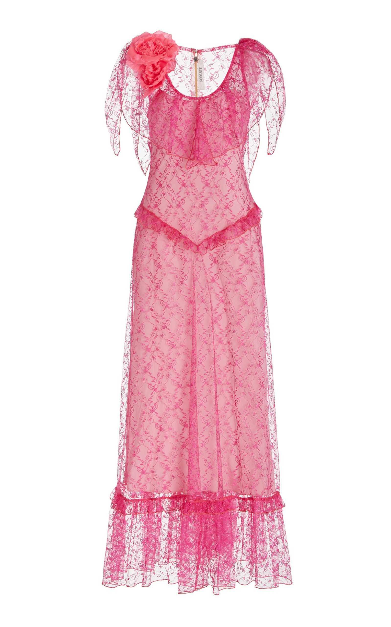 Rose-Appliqued Ruffled Lace Maxi Dress | Moda Operandi (Global)