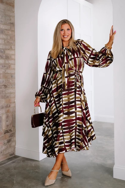 Fully Flowing Coffee Long Sleeve Dress | The Willow Tree