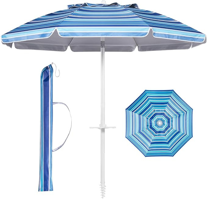 Aoxun Beach Umbrella with Tilt Pole, Portable Sand Anchor and Carry Bag, UPF 50+ Sun Shelter Air ... | Amazon (US)