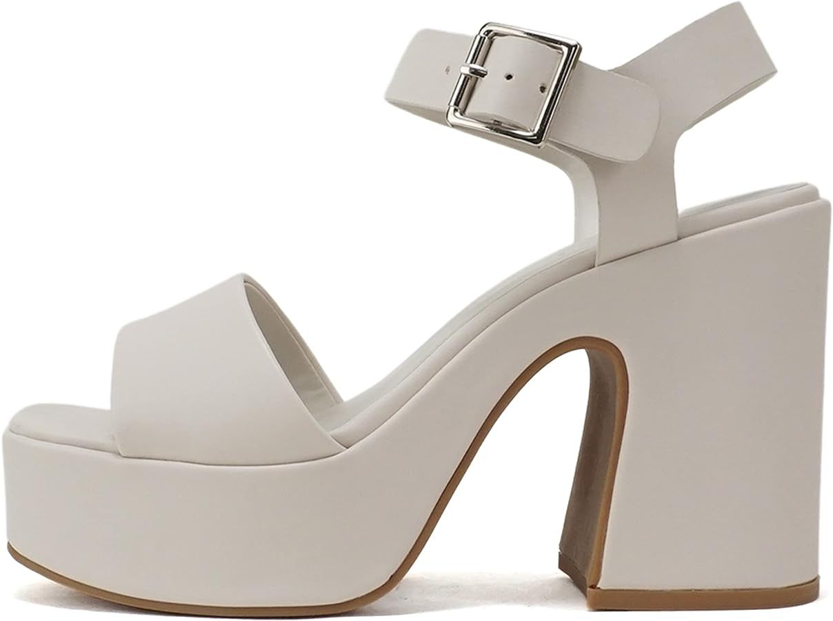 Soda Launch ~ Women Open Toe Ankle Strap Platform Chunky High Heeled Sandal | Amazon (US)