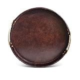 K&K Interiors 15878A-1 13.75 Inch Brown Round Leather Tray with Bronze Handles | Amazon (US)