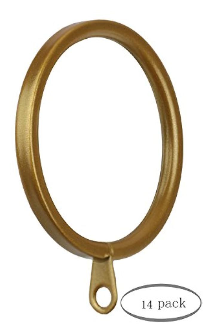 Meriville 14 pcs Gold 1.5-Inch Inner Diameter Metal Flat Curtain Rings with Eyelets, Fits Up to 1 1/ | Amazon (US)