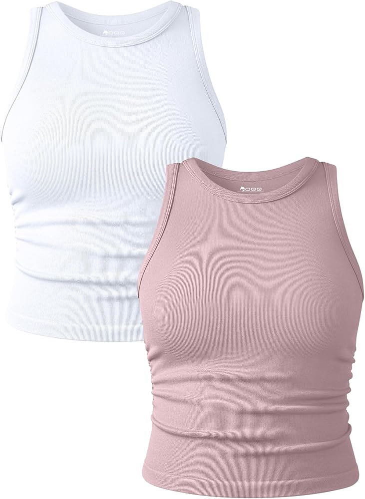 OQQ Women's 2 Piece Tank Tops Crew Neck Sleeveless Basic Stretch Casusal Yoga Crop Camis | Amazon (US)