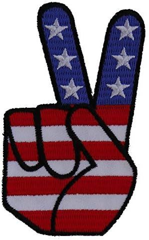 Peace Hand Sign with American Flag Patch - 2.1x3.5 inch. Embroidered Iron on Patch | Amazon (US)