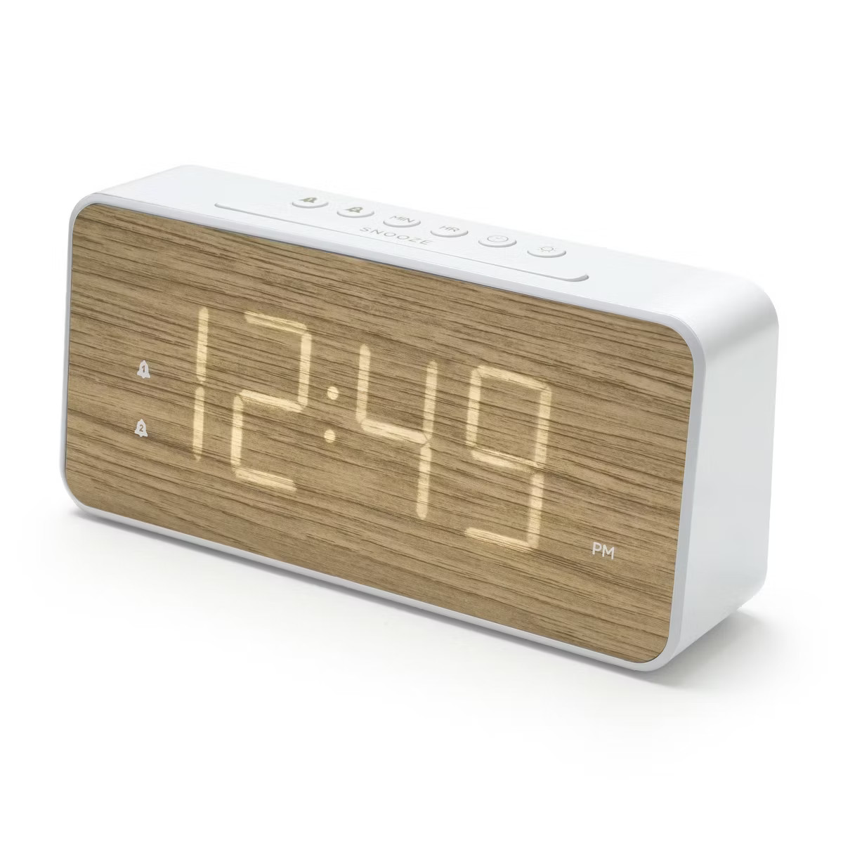 Capello Extra Large Display Digital Alarm Clock with USB A/C White/Pine | Target