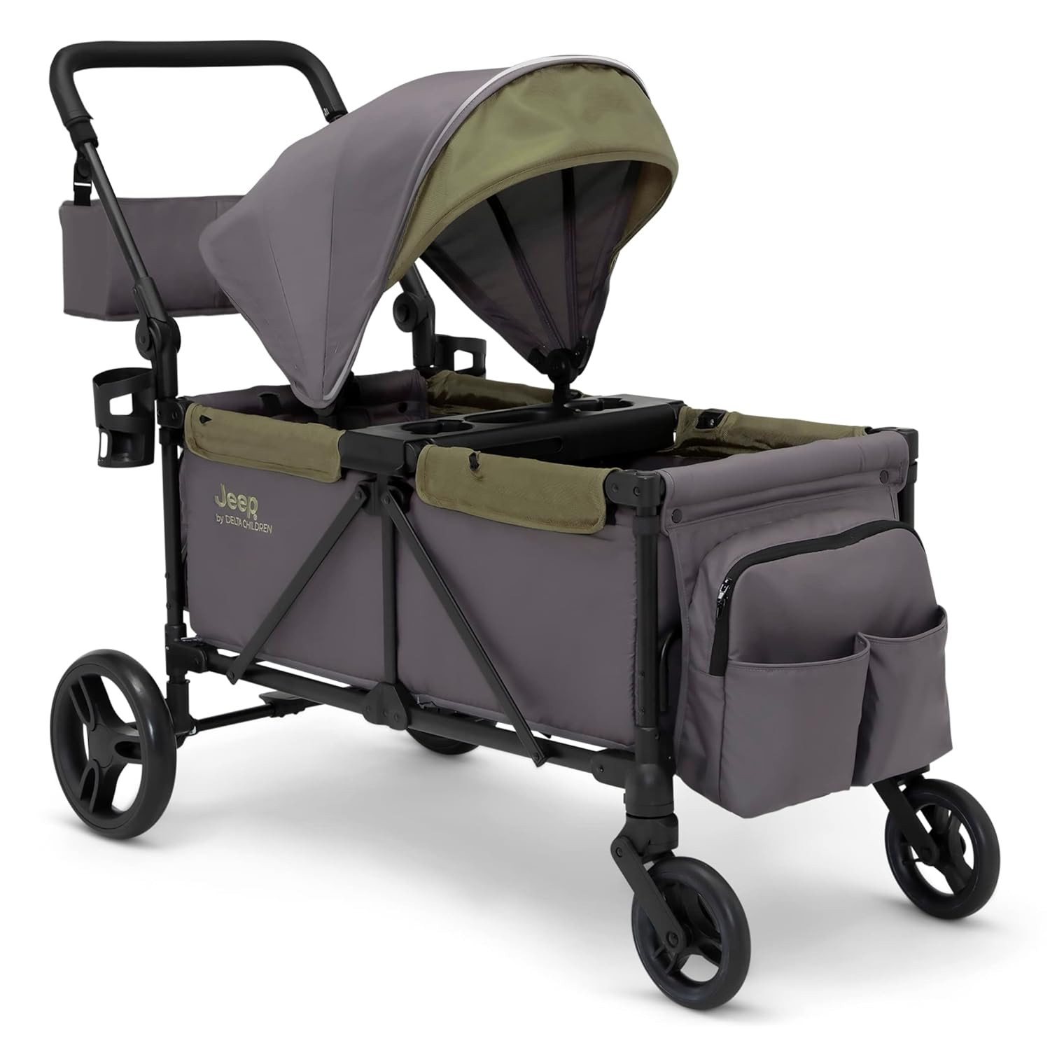Jeep Sport All-Terrain Stroller Wagon by Delta Children - Includes Canopy, Parent Organizer, Adjustable Handlebar, Snack Tray & Cup Holders, Grey/Olive Green | Amazon (US)