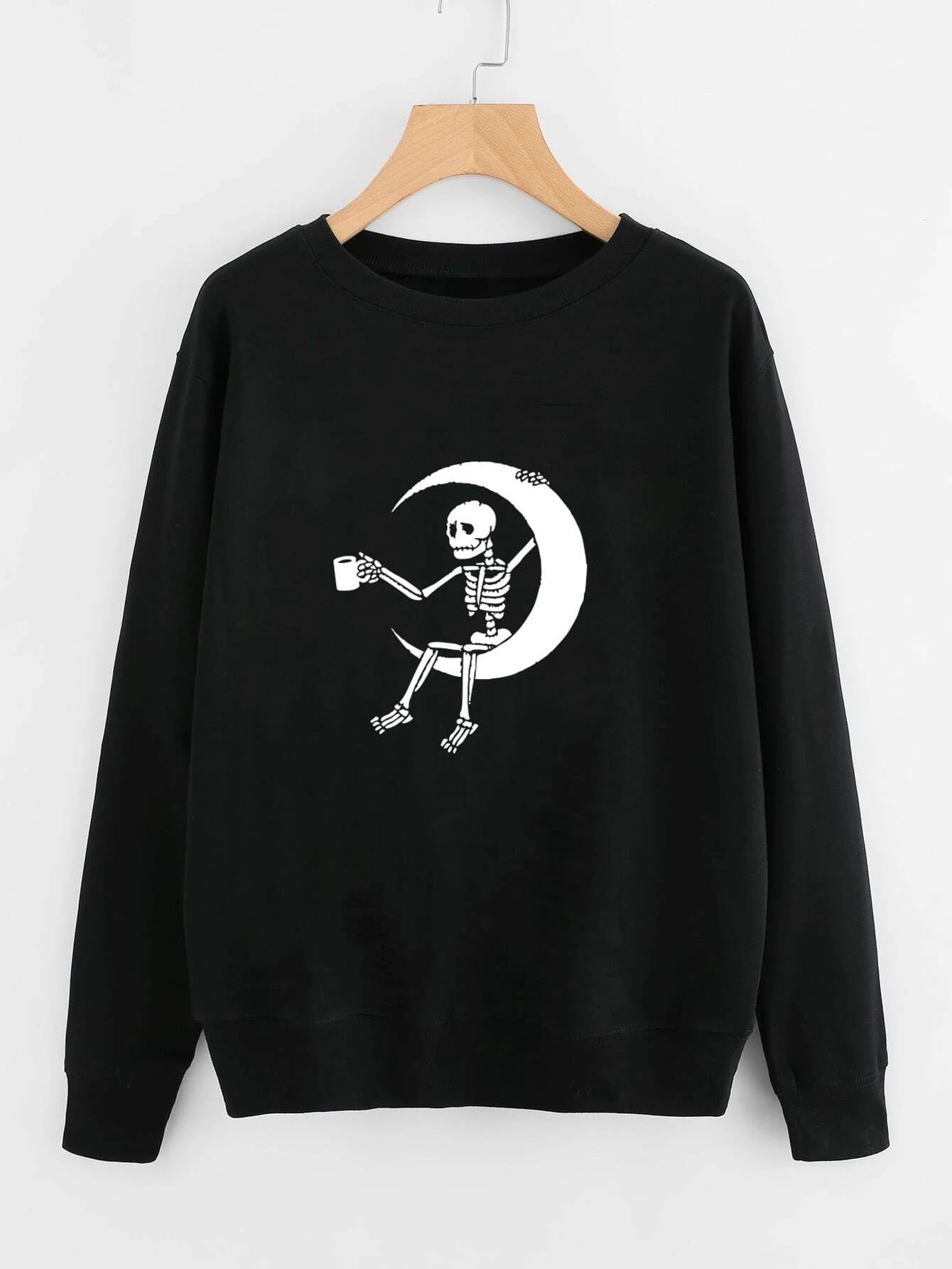 Skull And Moon Print Sweatshirt | SHEIN