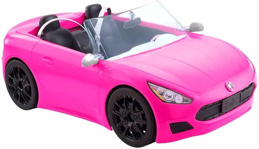 Barbie Toy Car, Bright Pink 2-Seater Convertible with Seatbelts and Rolling Wheels, Realistic Det... | Amazon (US)