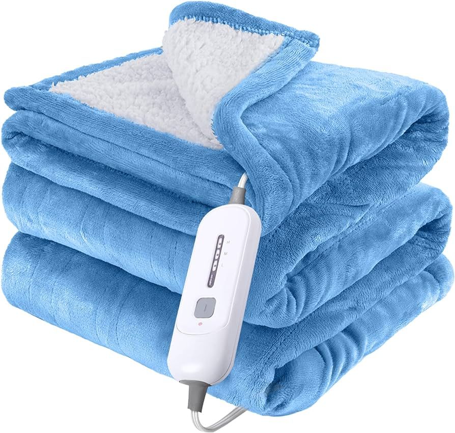 Electric Throw Heated Blanket - 50" x 60" Blue Fast Heating Blanket, 10 Heat Levels, 4 Hours Auto... | Amazon (US)