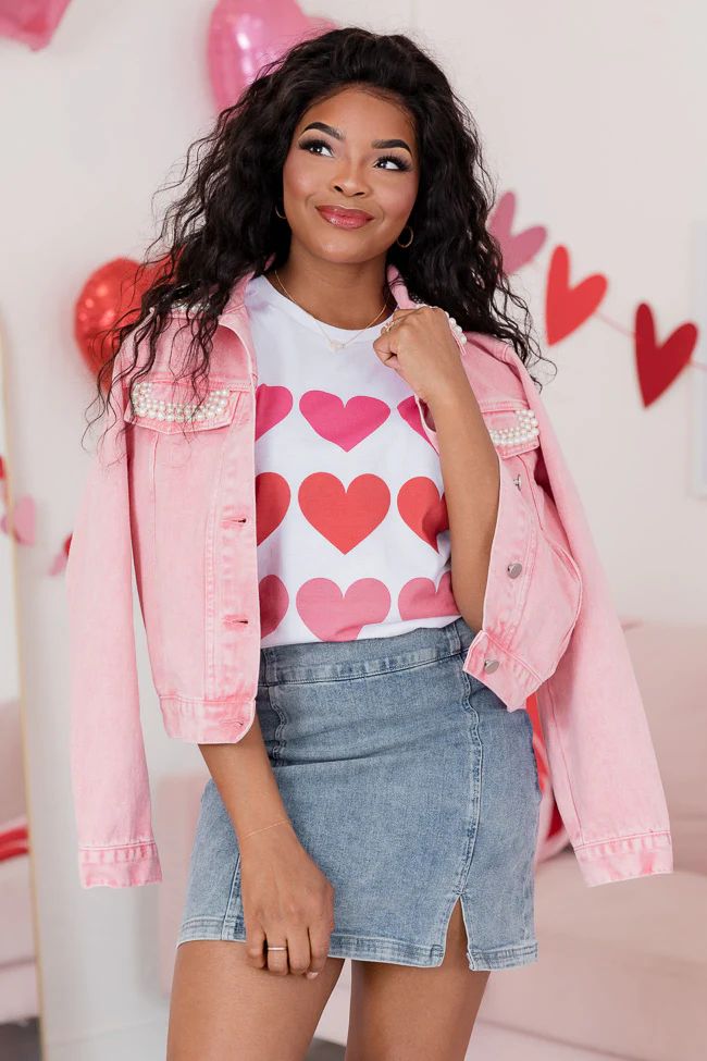 Hearts Multi White Bella Canvas Graphic Tee | Pink Lily