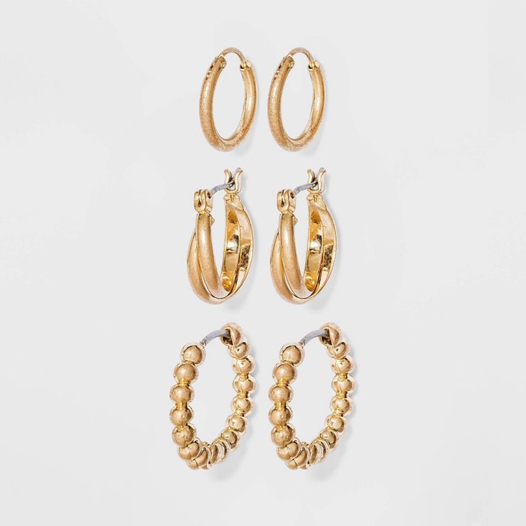 Bead and Twister Hoop Earrings - Universal Thread™ Gold | Target