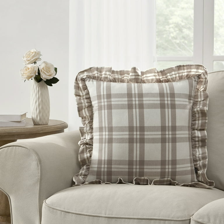 My Texas House 18" x 18" Jane Taupe Plaid Cotton Decorative Pillow Cover | Walmart (US)