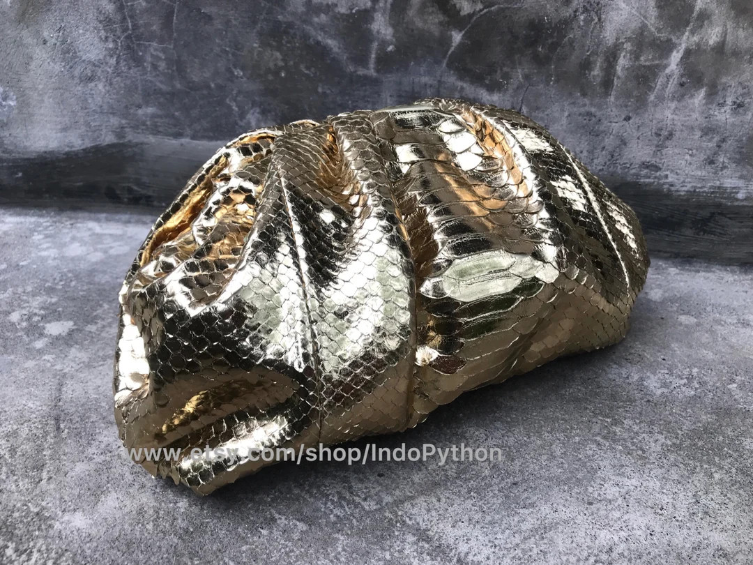 Gold Python Bag cloud Bag snakeskin Bag gold Bag gift for Her gold Leather Bag python Handbag gol... | Etsy (US)