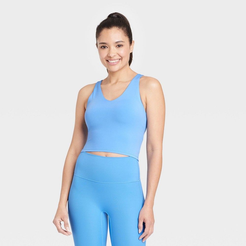 Women's Light Support V-Neck Cropped Sports Bra - All in Motion™ Vibrant Blue XXS | Target