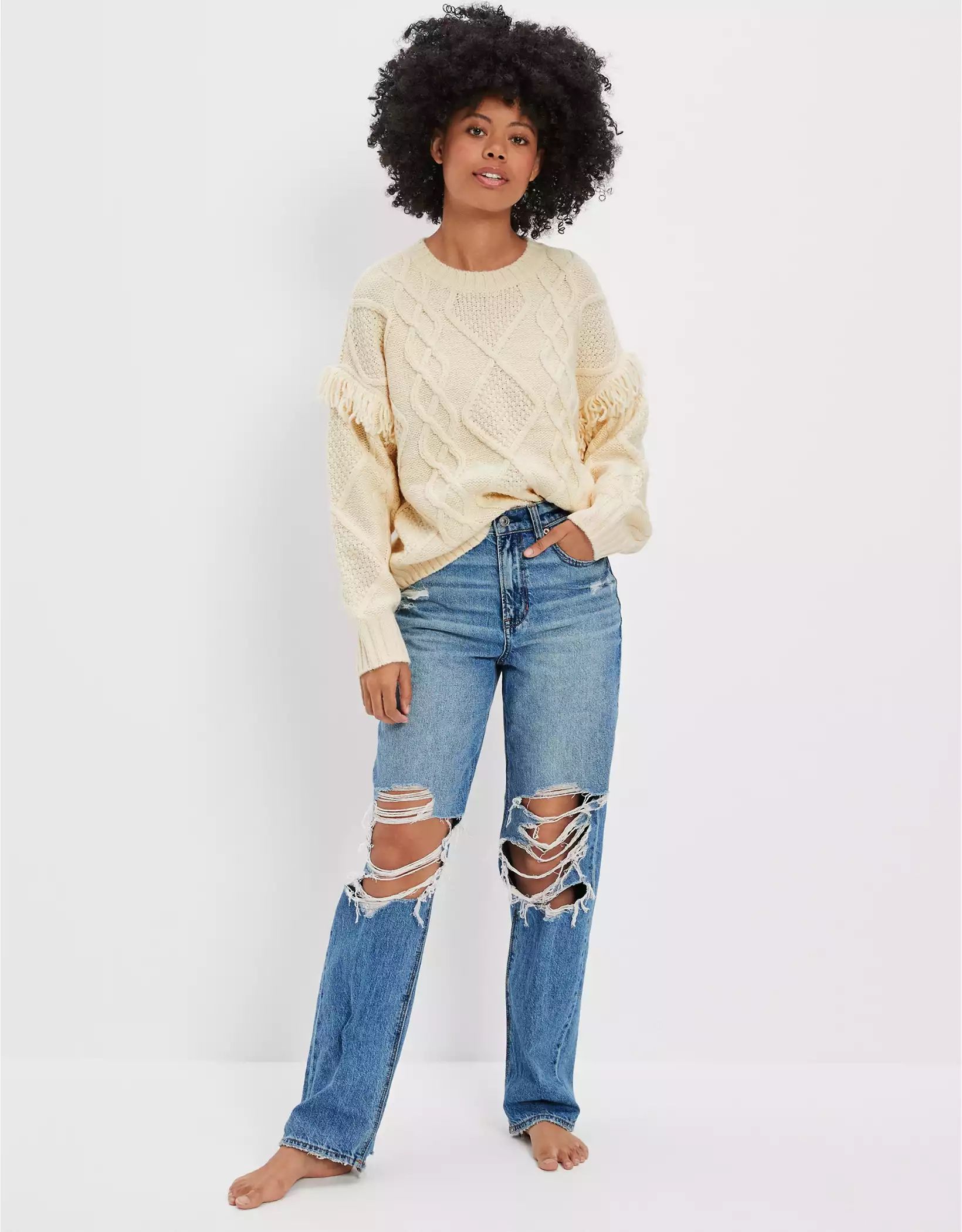 AE Fringe Sleeve Sweater | American Eagle Outfitters (US & CA)