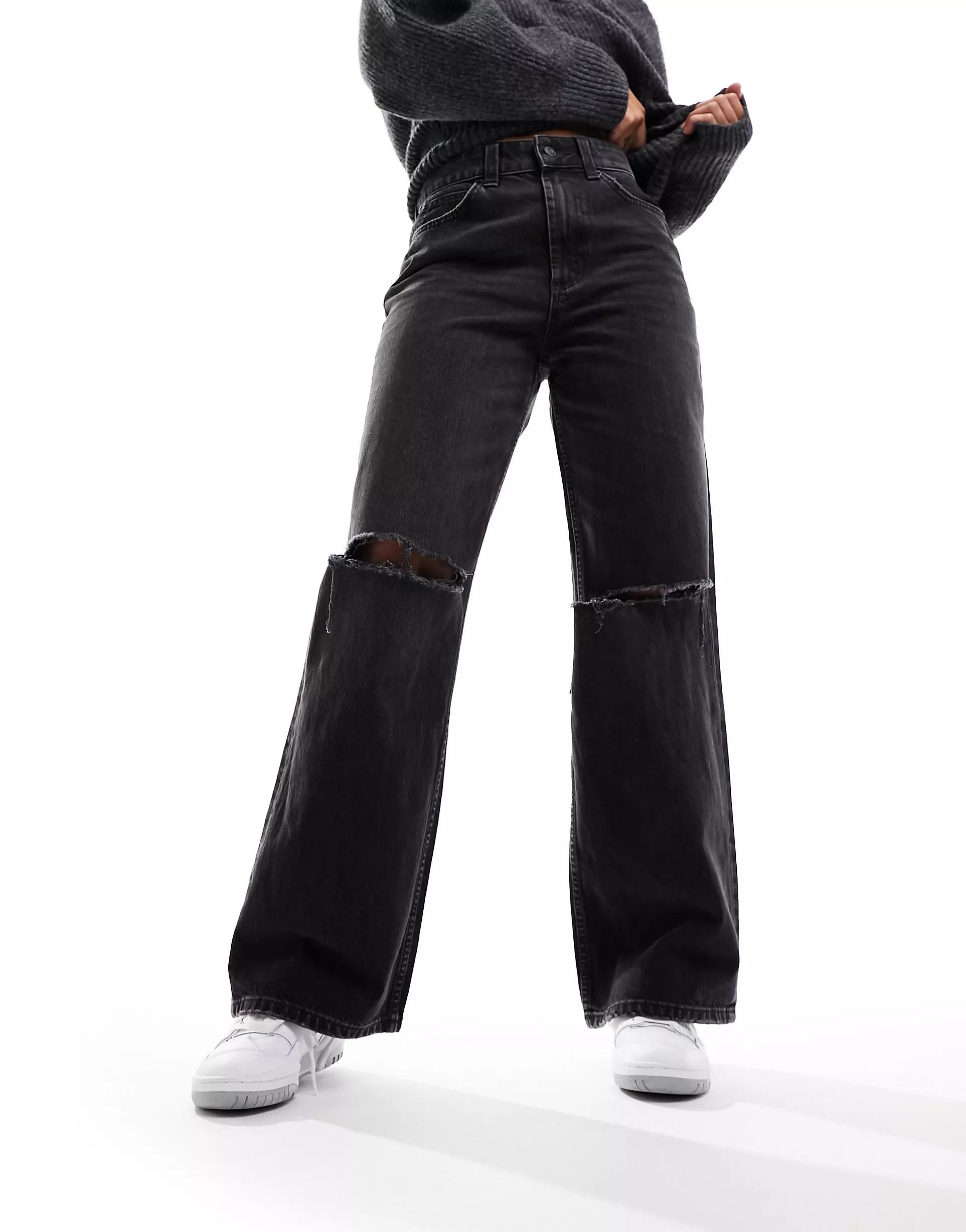 ASOS DESIGN dad jean in black with rips | ASOS (Global)