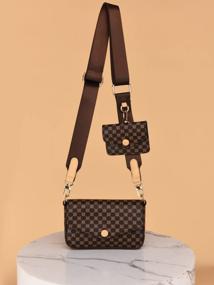 Geometric Graphic Crossbody Bag With Purse | SHEIN
