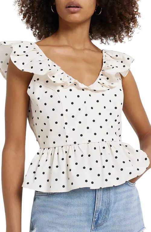 River Island Polka Dot Cotton Peplum Top in White at Nordstrom, Size 8 Us | Nordstrom