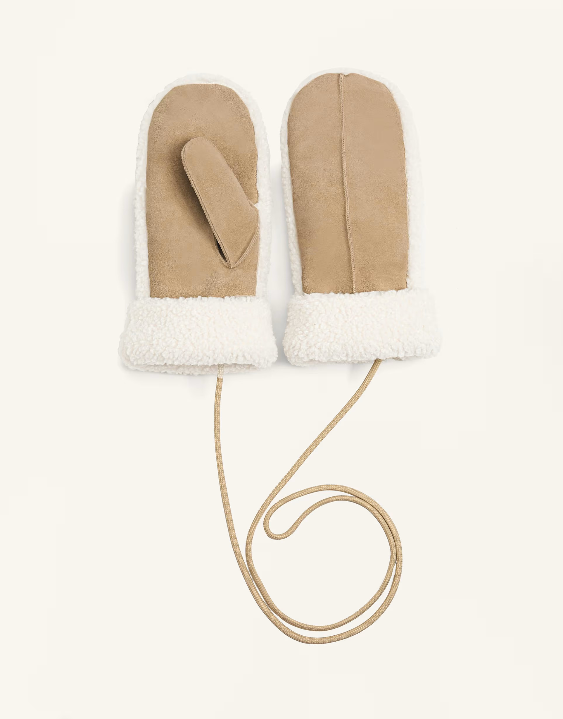 OYSHO Suede and faux-shearling mittens with cord in toasted brown | ASOS (Global)