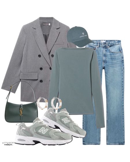 Grey pinstripe blazer, open back long sleeve top, Anine bing baseball cap, new balance 530 trainers, Ysl bag & hoops.
Transitional outfit, smart casual outfit, spring style.

#LTKstyletip #LTKshoecrush #LTKeurope