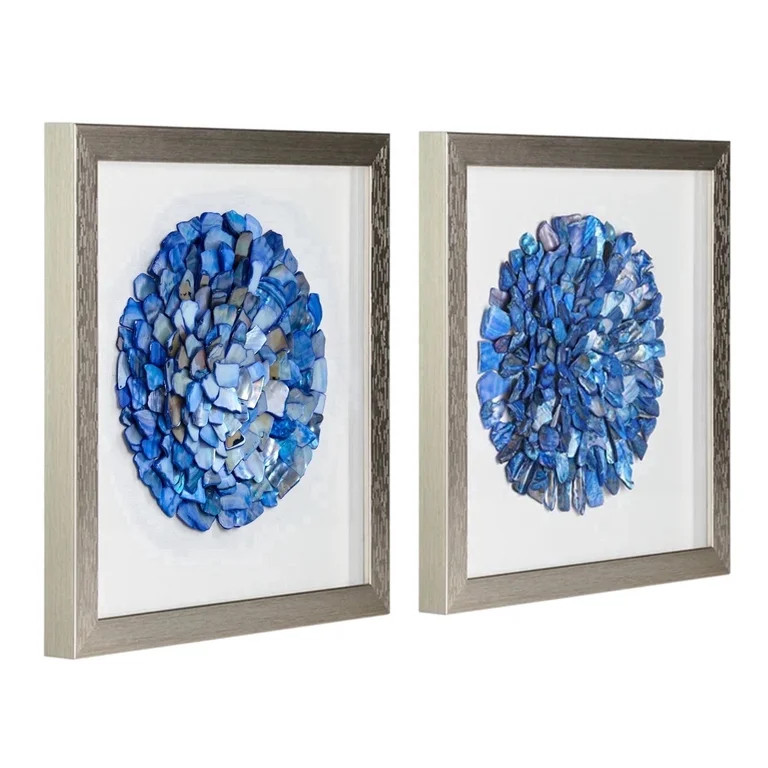 American Art Decor Blue Seashell Mosaic Coastal Framed Wall Art - 11.75" x 11.75", Set of 2 | Walmart (US)