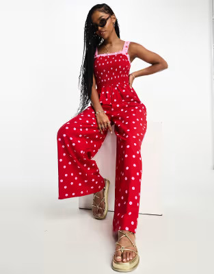 Neon Rose polka dot wide leg jumpsuit in red | ASOS (Global)