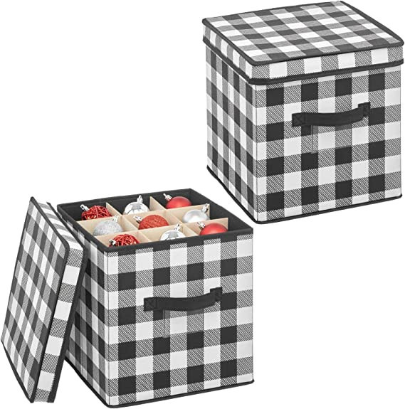 mDesign Square Gift-Wrap and Ornament Storage Box with Handles, Holder Container for Christmas or... | Amazon (US)