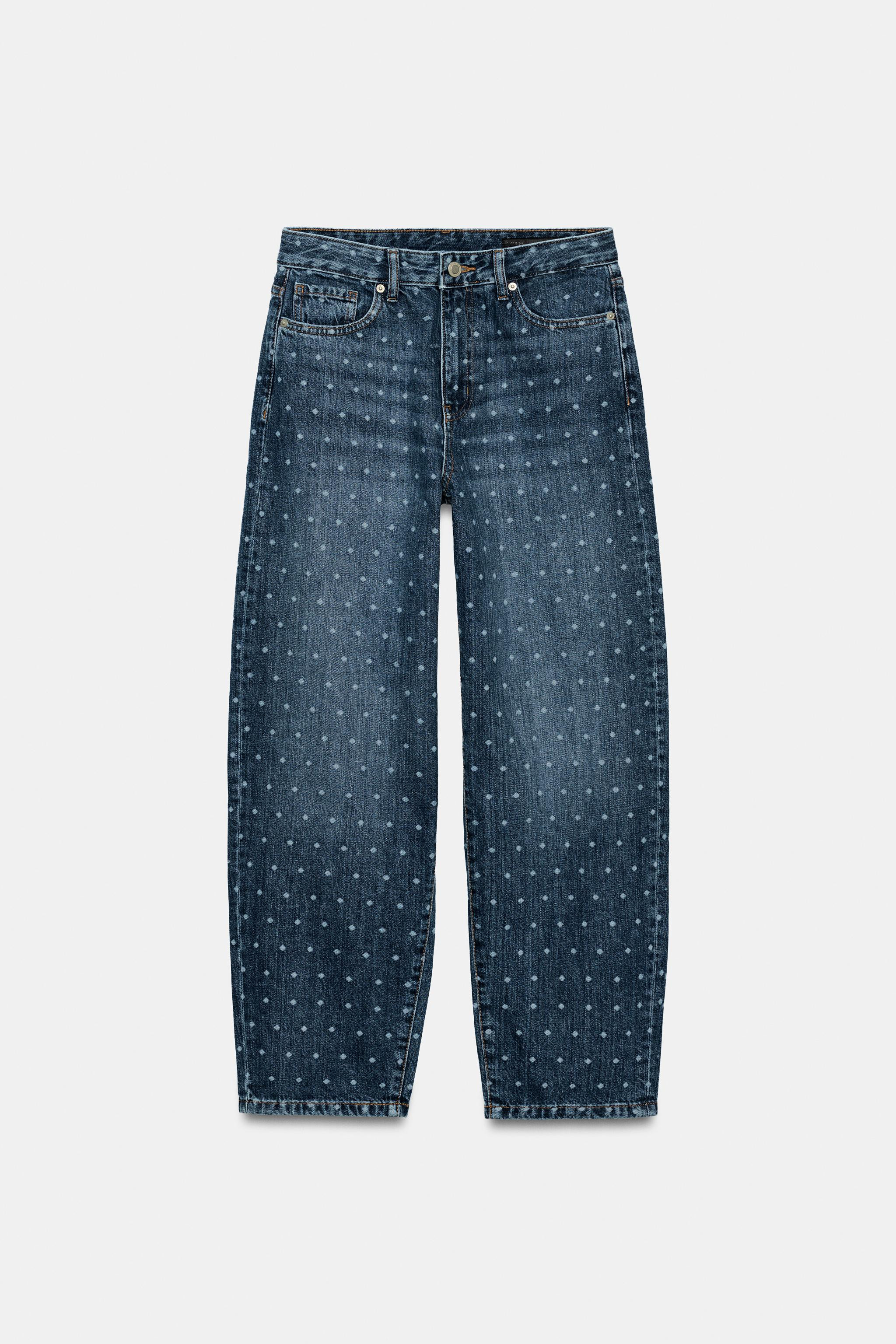 ZW COLLECTION POLKA DOT MID-RISE TAPERED JEANS | Zara US