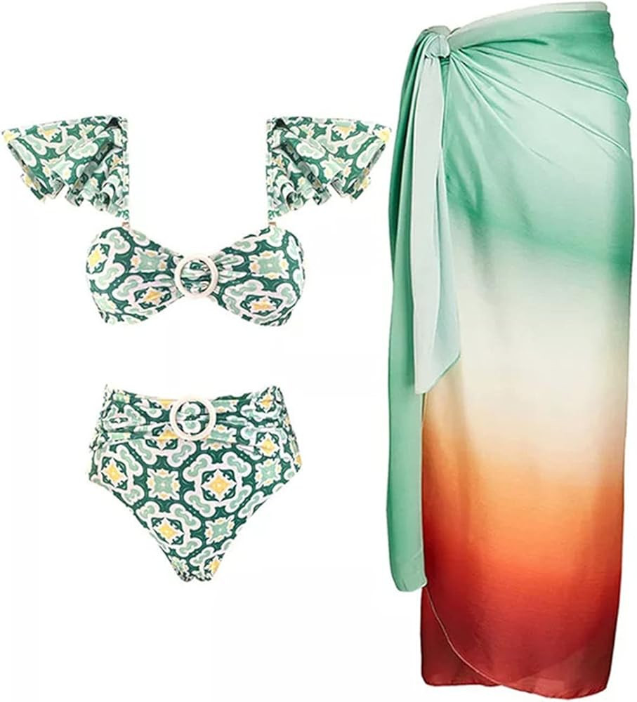 One Piece Bathing Suit for Women with Maxi Wrap Skirt 2 Piece Vintage Floral Print Swimsuit Tummy... | Amazon (US)