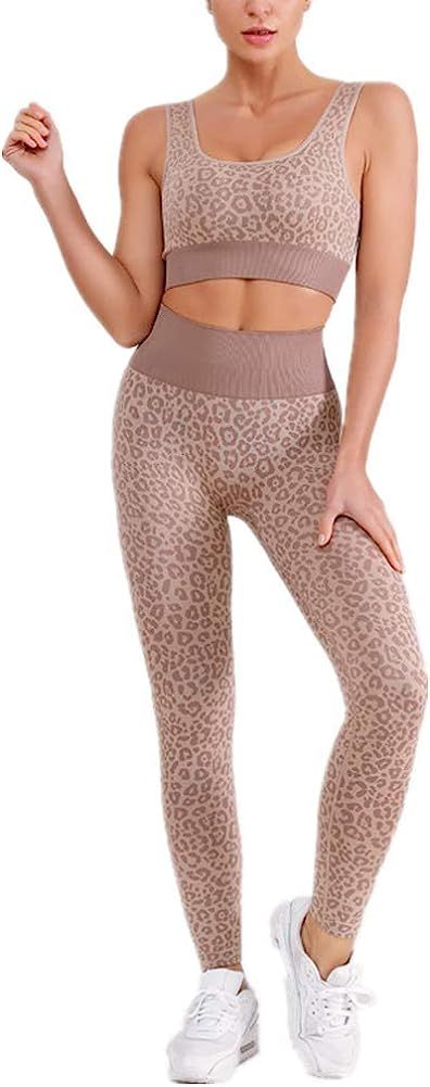 Women Workout Sets 2 Piece Seamless Yoga Outfit Snakeskin Print High Waist Legging and Sport Bra ... | Amazon (US)