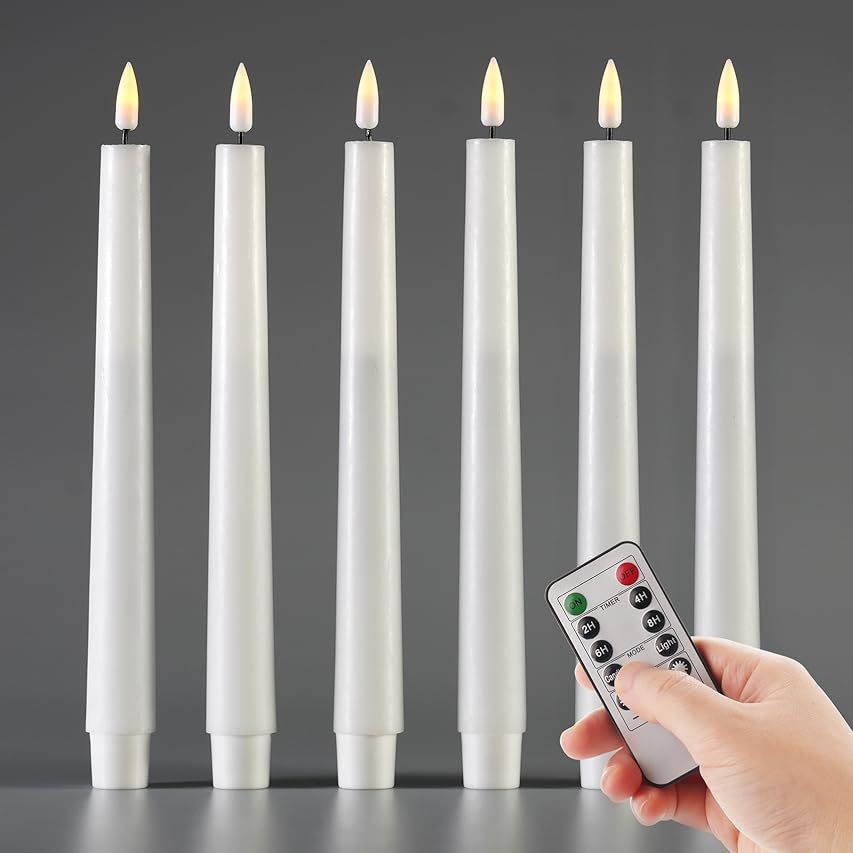 GenSwin Flameless White Taper Candles Flickering with 10-Key Remote, Battery Operated Led Warm 3D... | Amazon (US)